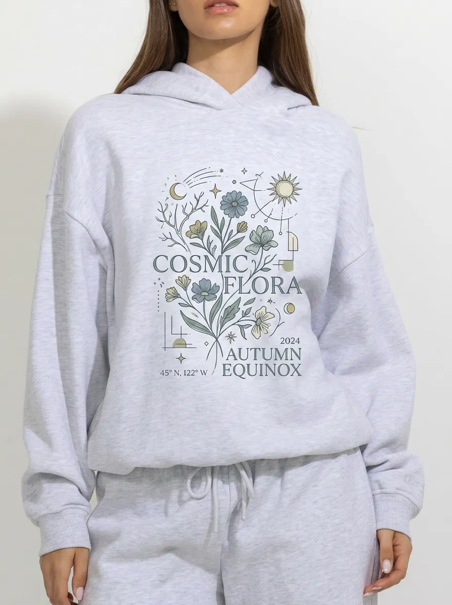 Women's Cosmic Flora Autumn Equinox Celestial Flower Printed Hoodie
