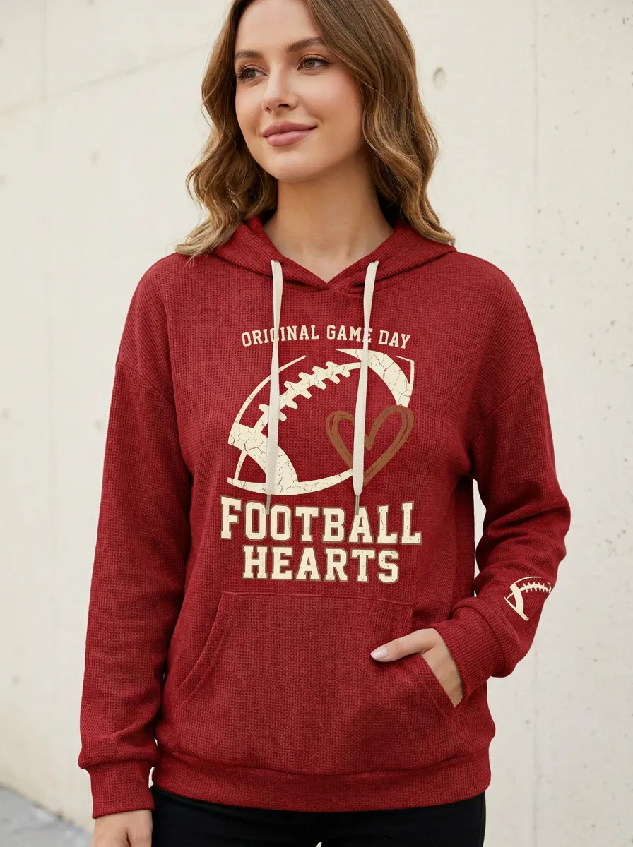 Women's Gridiron Day Heart Graphic Waffle Hoodie