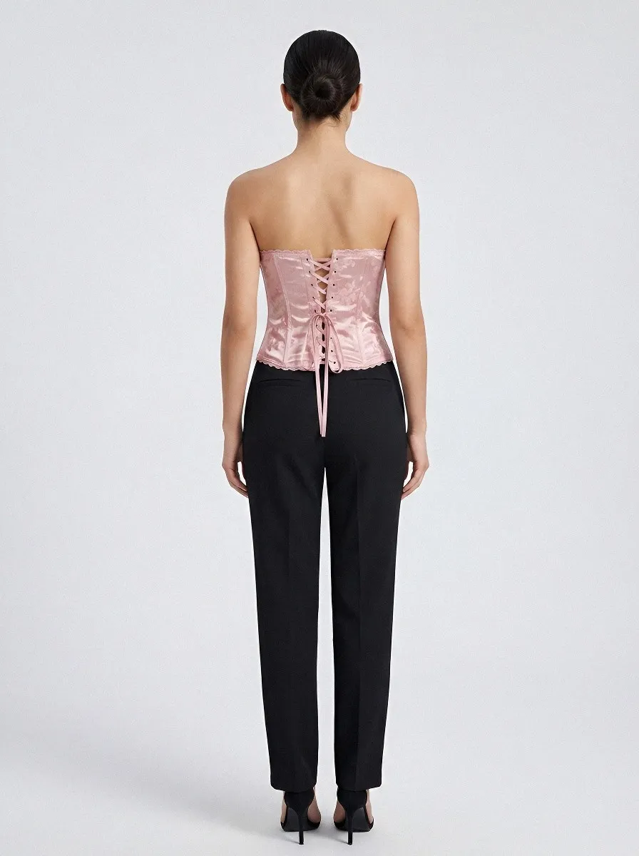 Floral Jacquard Lace-Up Women's Corset Top