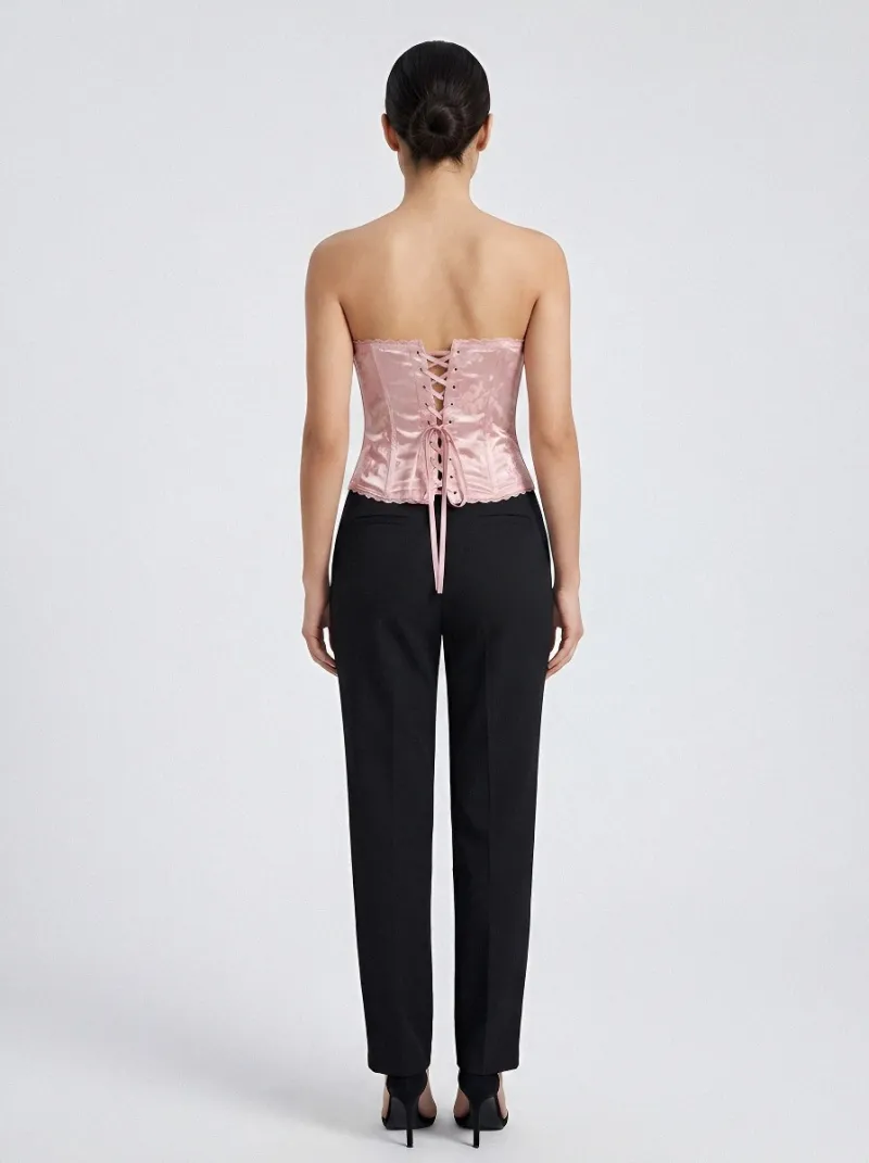 Floral Jacquard Lace-Up Women's Corset Top