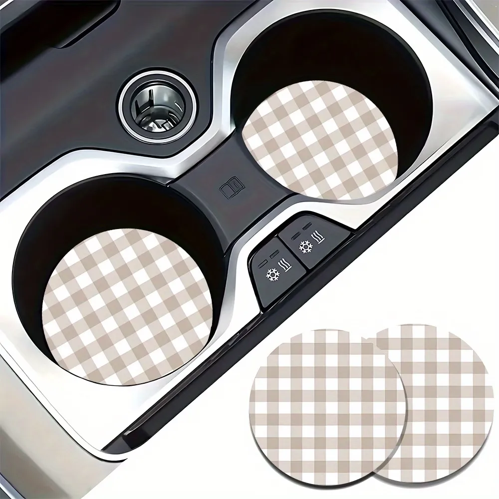 Gingham Car Cup Holder Pads