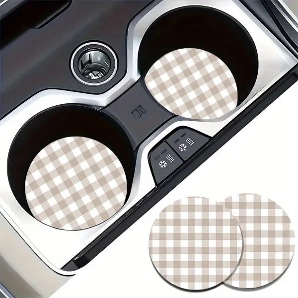 Gingham Car Cup Holder Pads