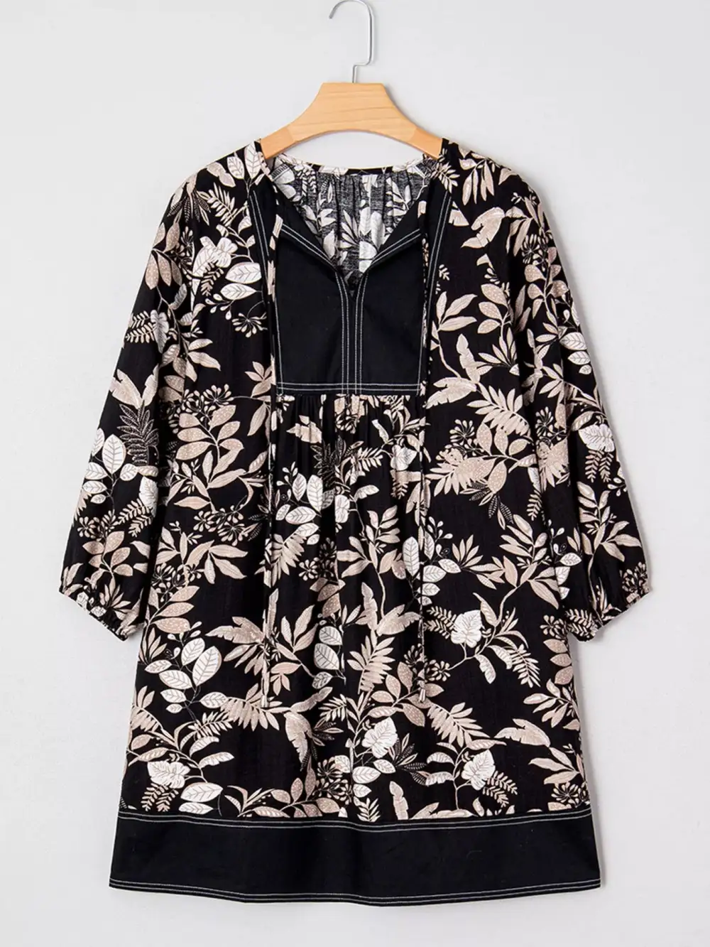 Printed Split Neck Mini Dress