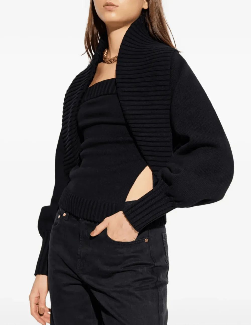 Cotton Cropped Open-Knit Ribbed Cardigan