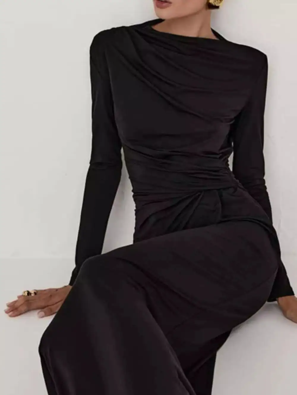 Ruched Long Sleeve Bodycon Maxi Dress