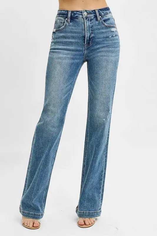 Flare Leg Distressed Denim Jeans