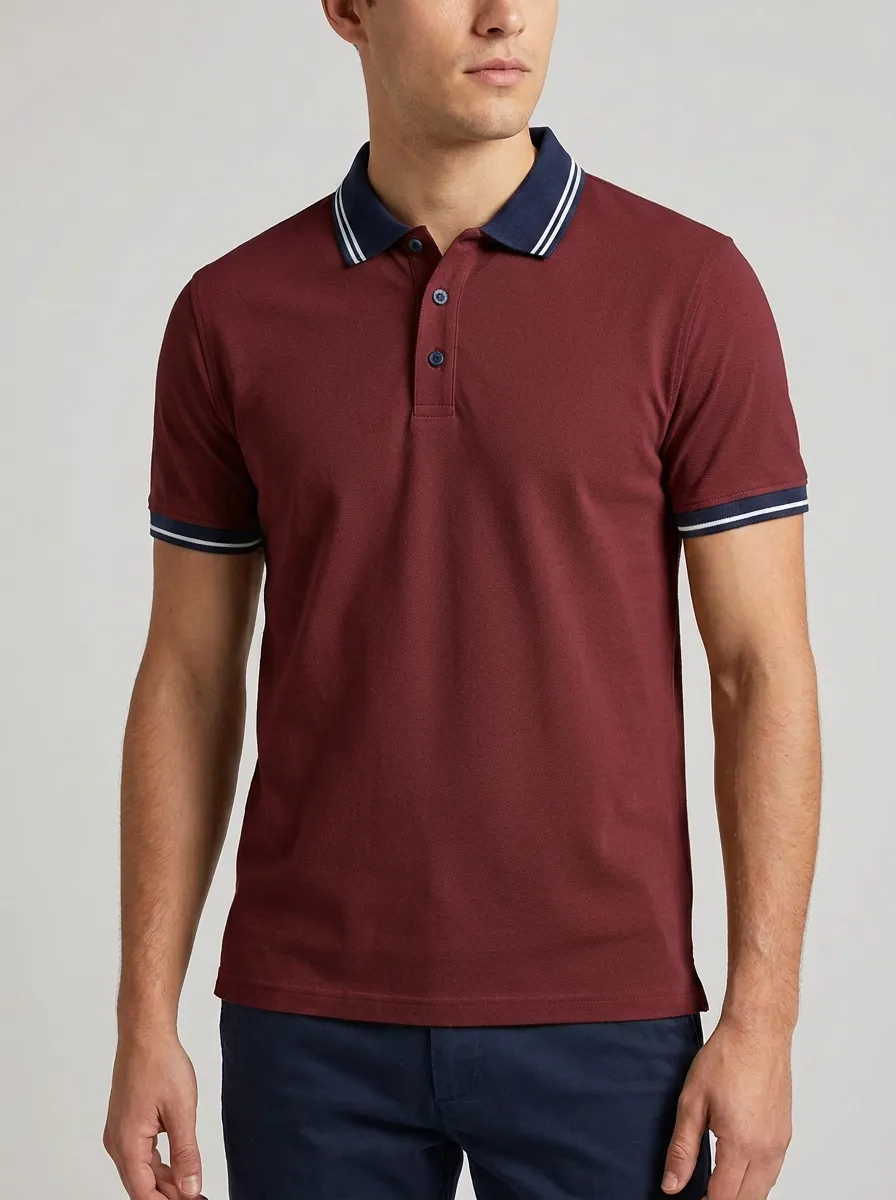 Men's Classic Ribbed Textured Striped Tipped-Collar Polo Shirt