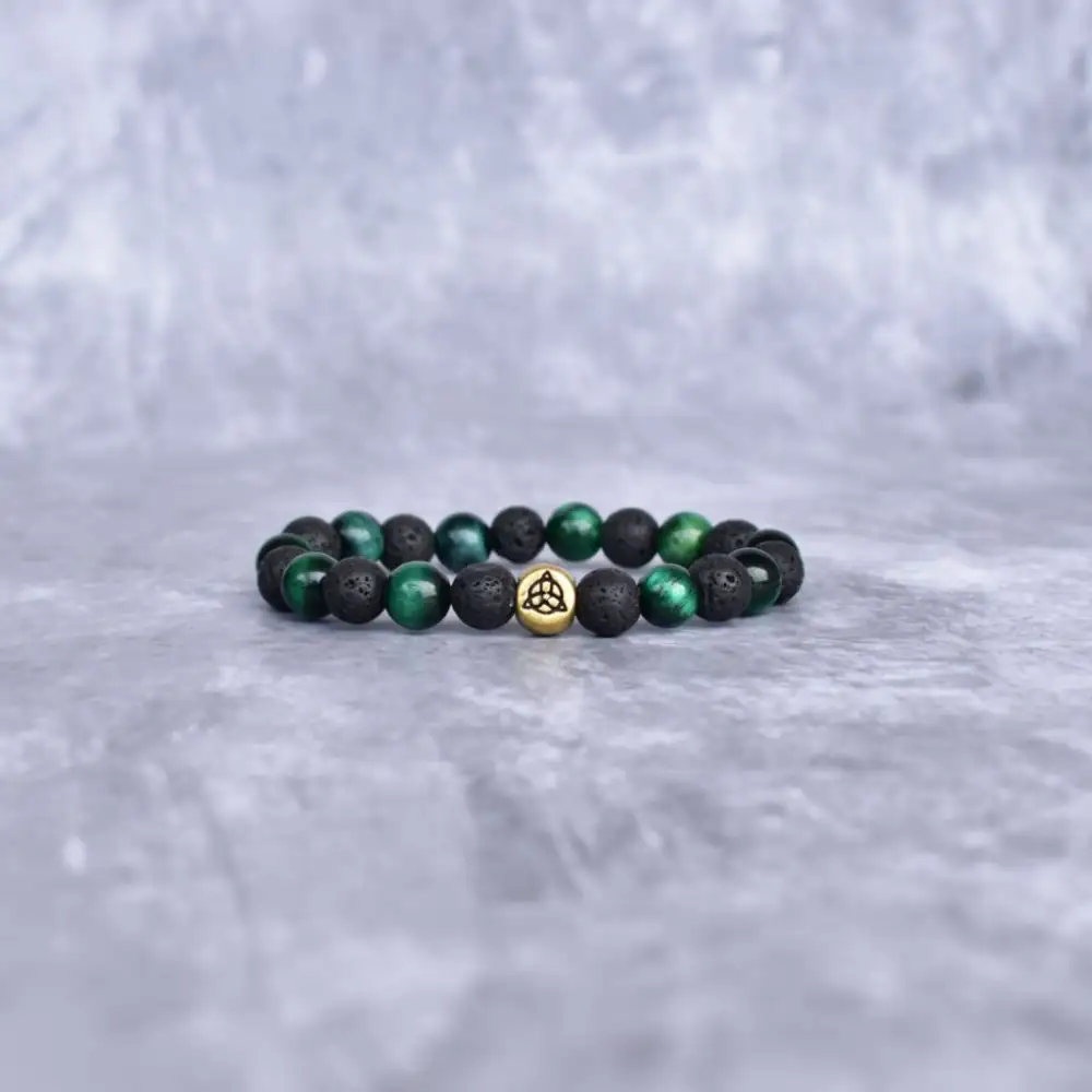Trinity Knot Tiger Eye Lava Bead Bracelet