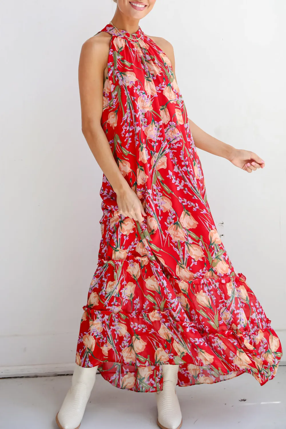 Red Floral Maxi Dress