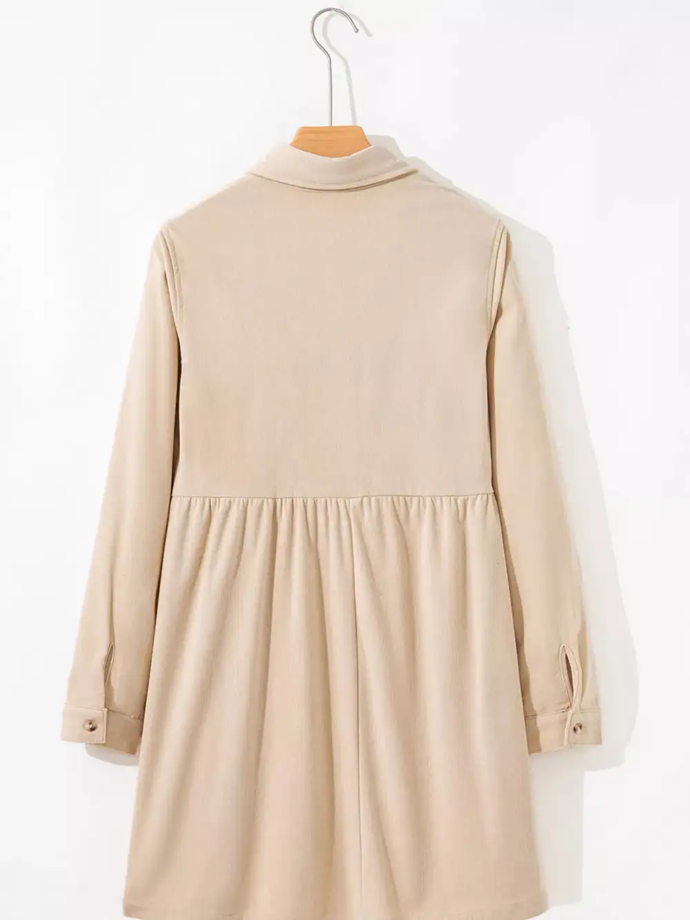 Polished Detail Corduroy Half Button Long Sleeve Mini Dress