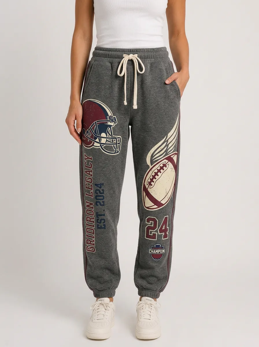 Women's Football Fan Gridiron Legacy Helmet Winged Ball Printed Sweatpants