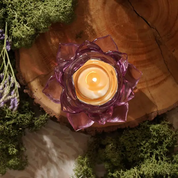 Lavender Lotus Glass Tealight Holder