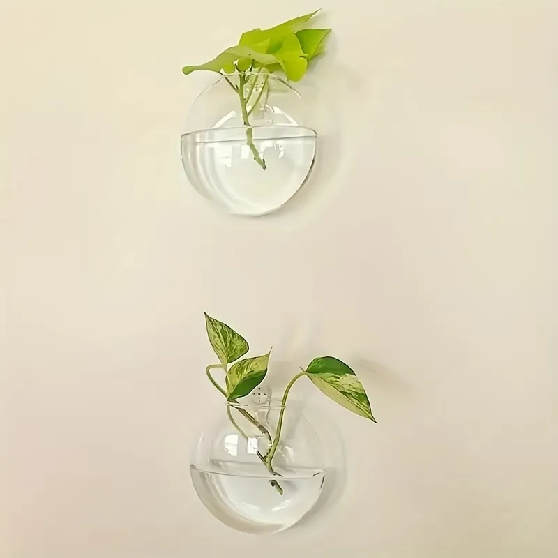 2 Pcs Round Glass Wall Vase