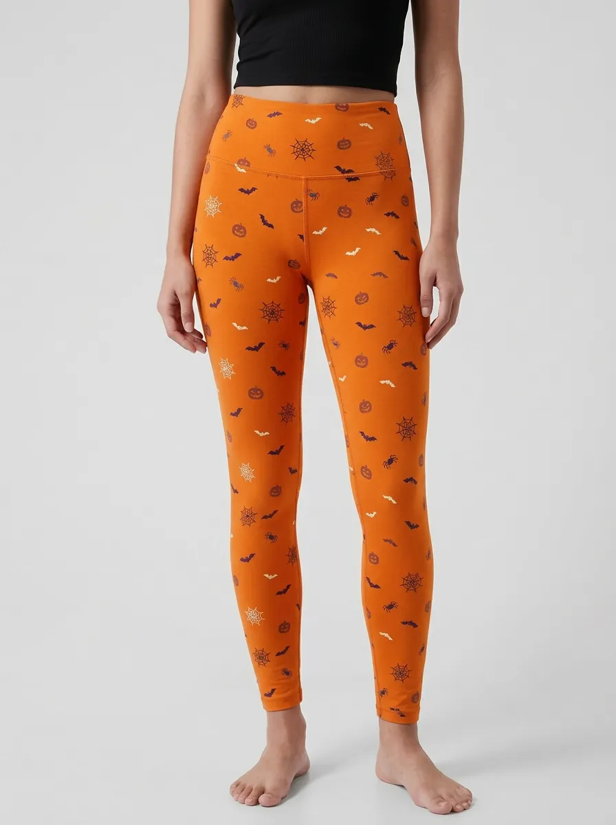 Women's Halloween Pumpkin Bat Spiderweb Leggings