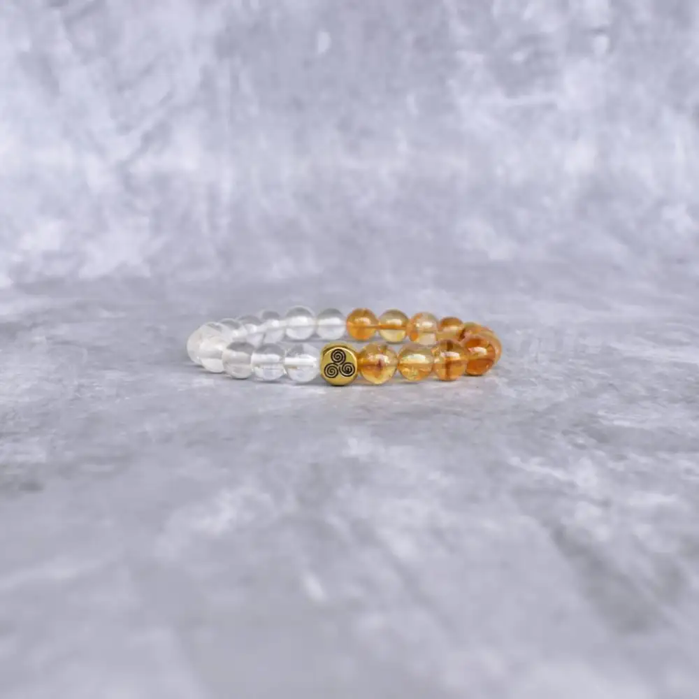 Spiral Charm Clear Quartz Citrine Bead Bracelet
