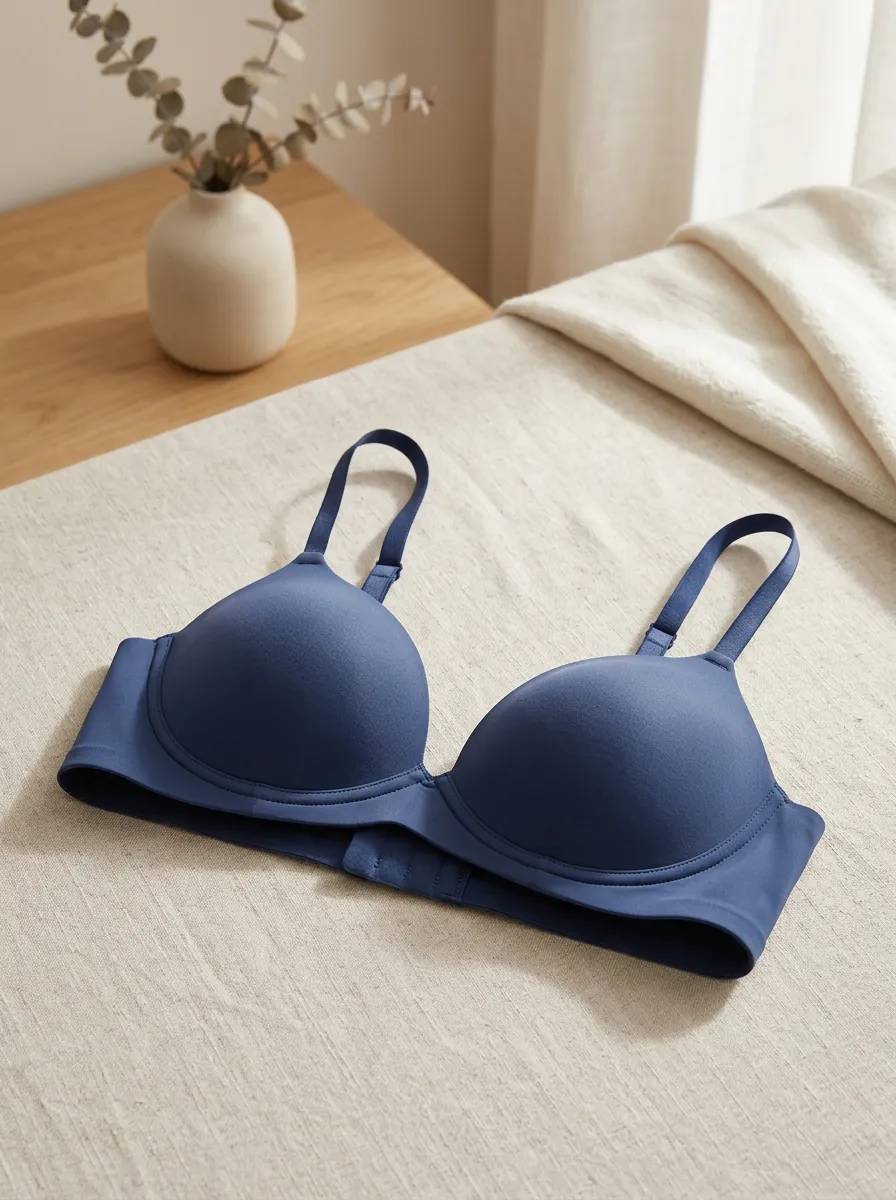 Women's Solid Blue Minimalist Seamless Padded Bra