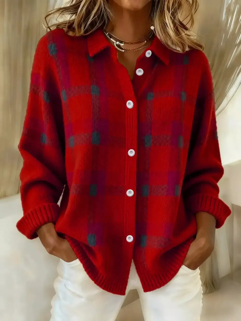 Plaid Button-Up Cardigan