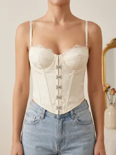Floral Lace-Up Lace-Trim Women's Corset Top