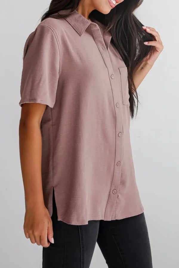 Short Sleeve Button-Up Blouse