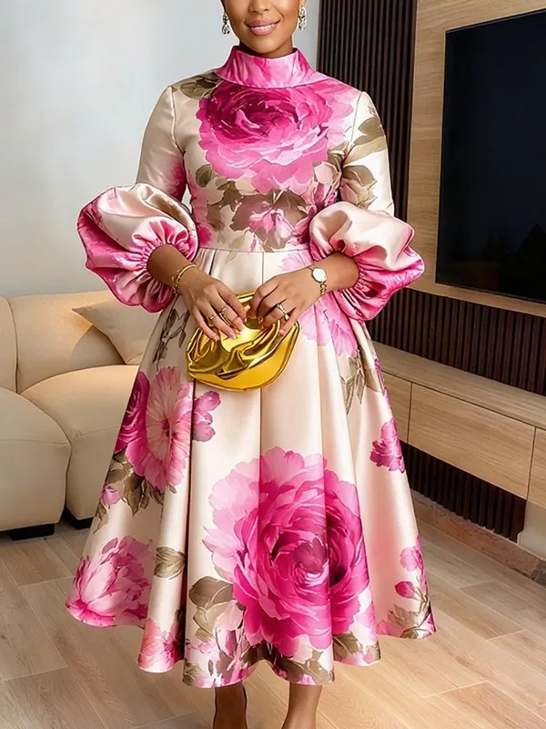 Elasticity Pleated Long Neck Maxi Dress