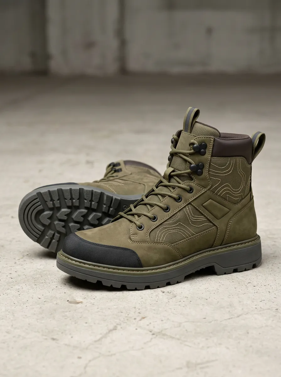 Unisex Modern Outdoor Enthusiast Topographic Map Print Work Boots