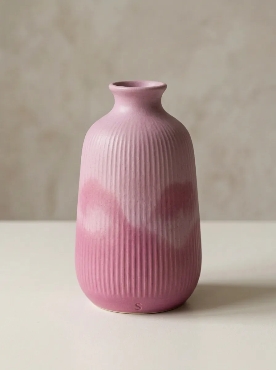 Minimalist Ribbed Ombré Ceramic Table Vase