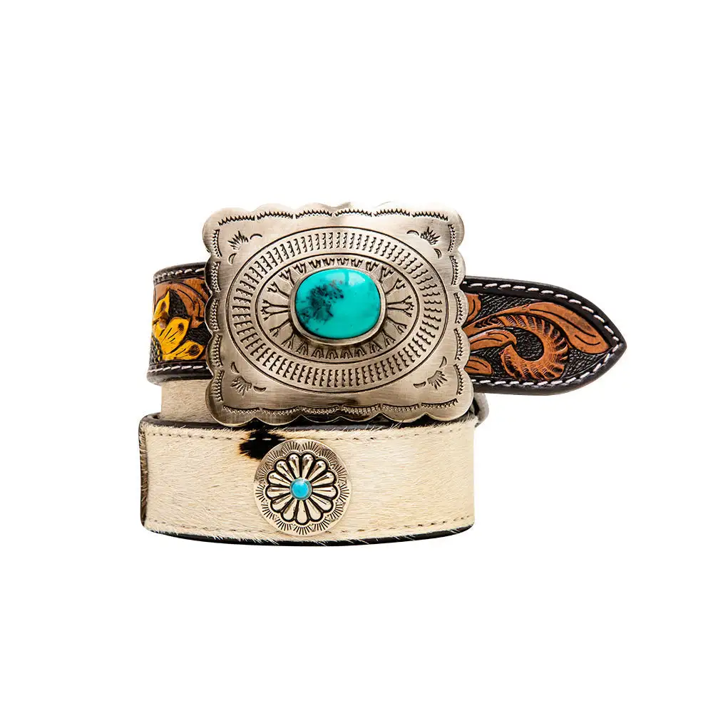 Women's Ornate Concho Handtooled Leather Belt