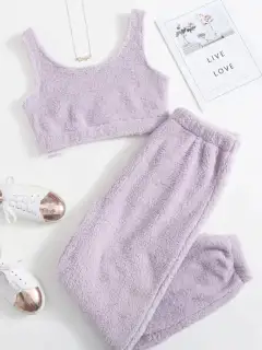 Cropped Plush Pants Lounge Set