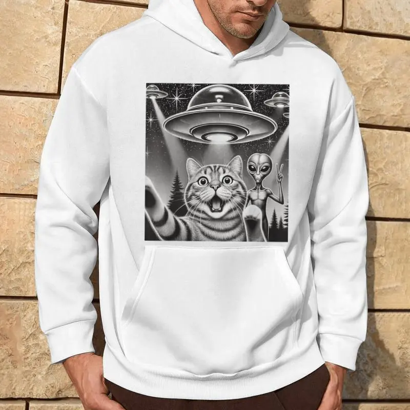 Cat Selfie With Ufo Alien Abduction Extraterrestrial Hoodie