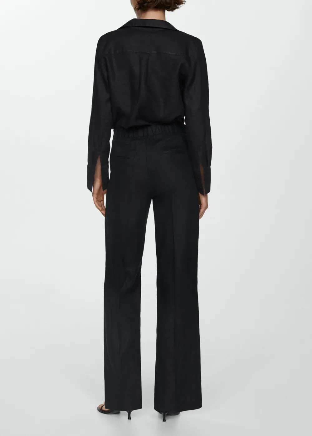 Linen-Blend Elastic Waist Trousers