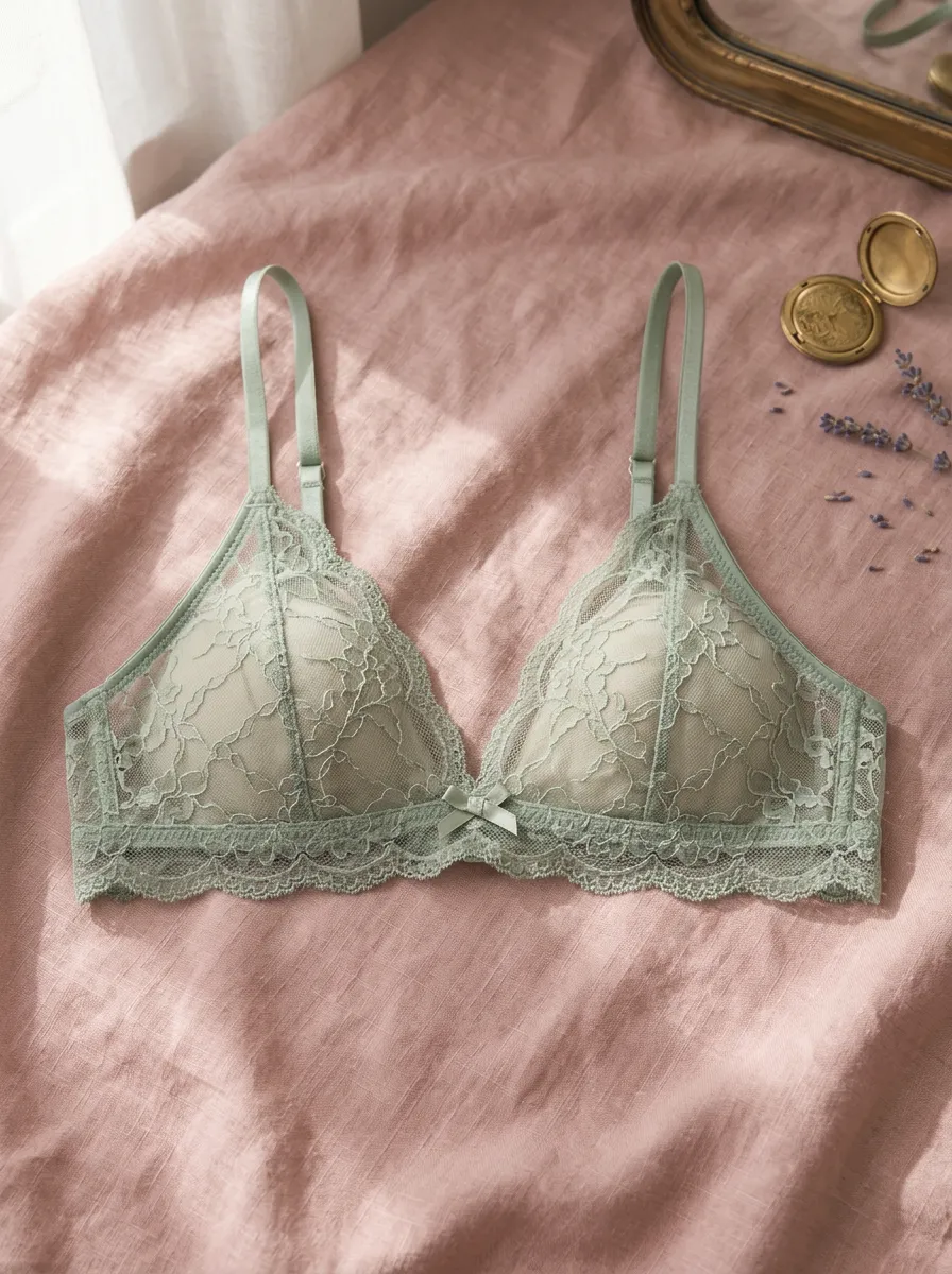 Women's Sage Green Floral Lace Bowknot Printed Bralette