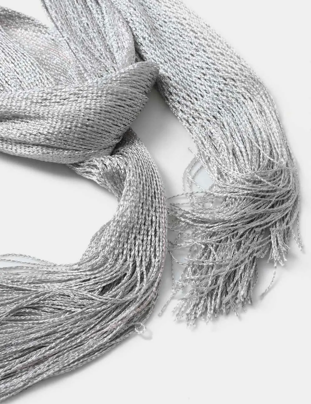 Silver Knit Fringe Scarf
