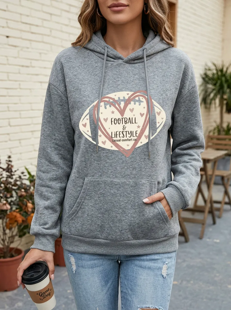 Women's Versatile Gridiron Heart Ball Graphic Hoodie
