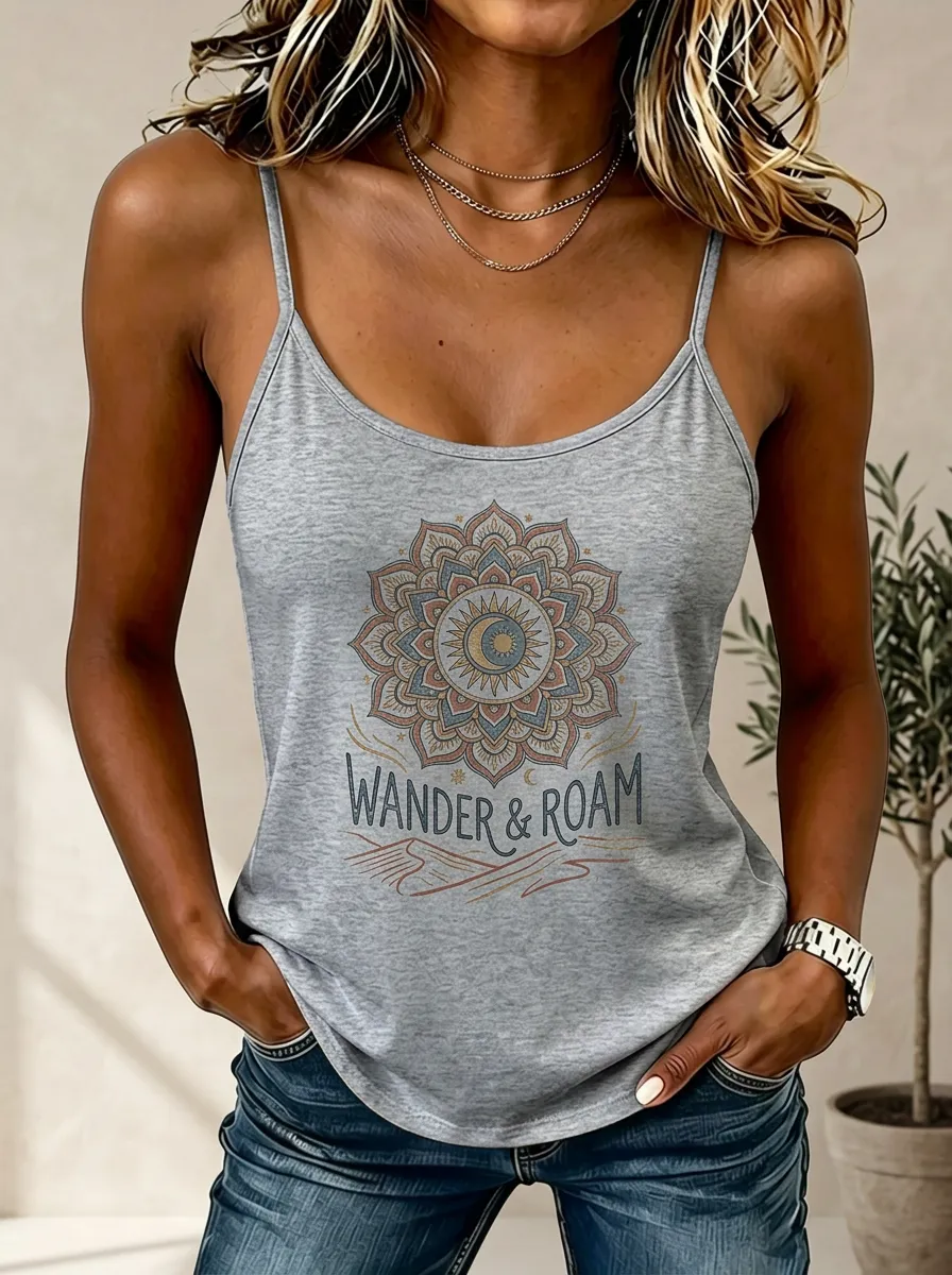 Women's Boho Wander & Roam Mandala Printed Tank Top