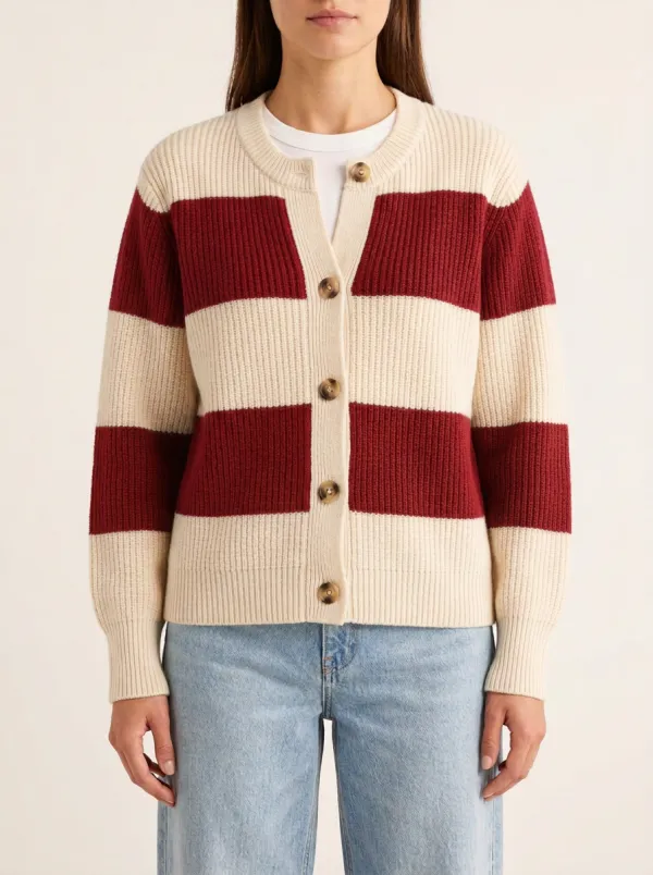 Shield Motif Rugby Striped Knit Cardigan