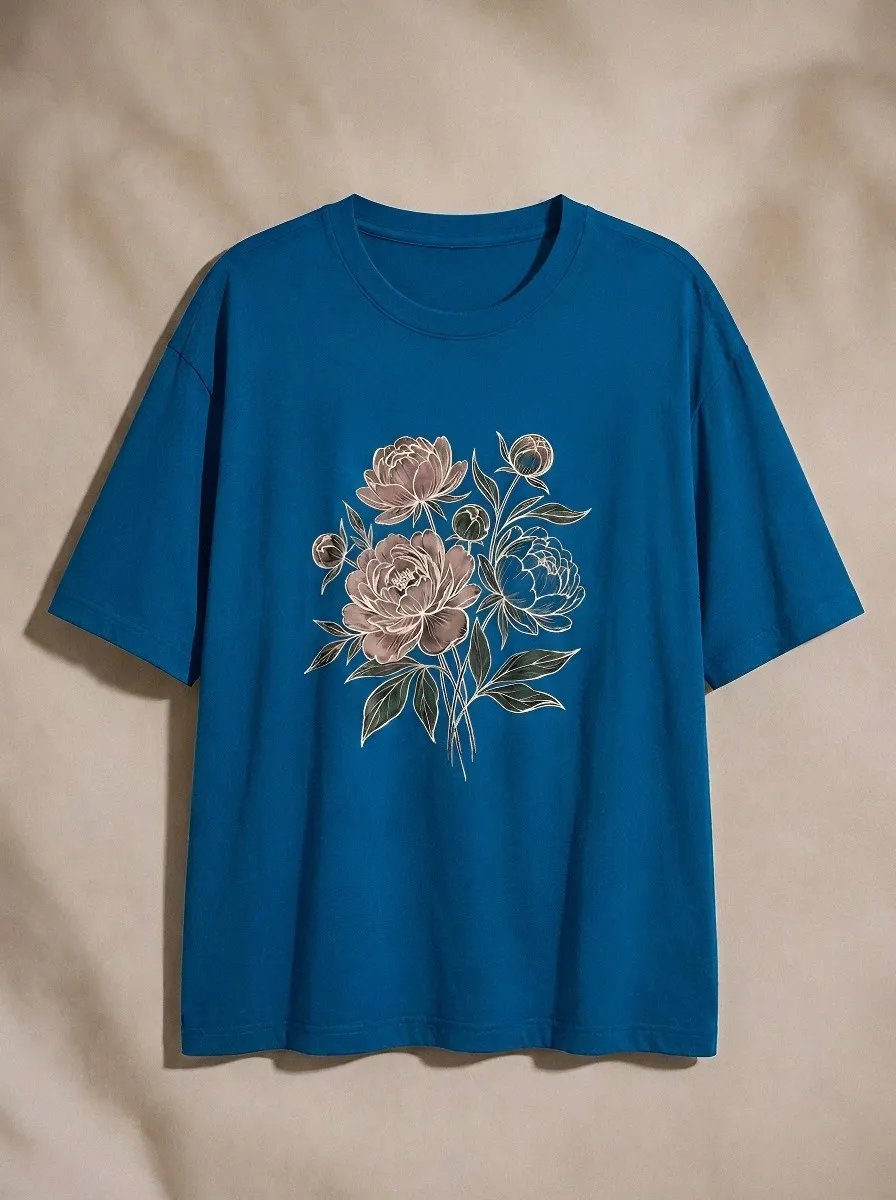 Women's Floral Lover Peony Bouquet Printed T-shirt