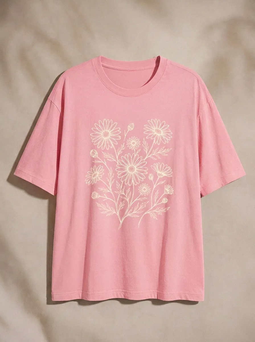 Women's Botanical Nature Lover Daisy Flower Printed T-shirt