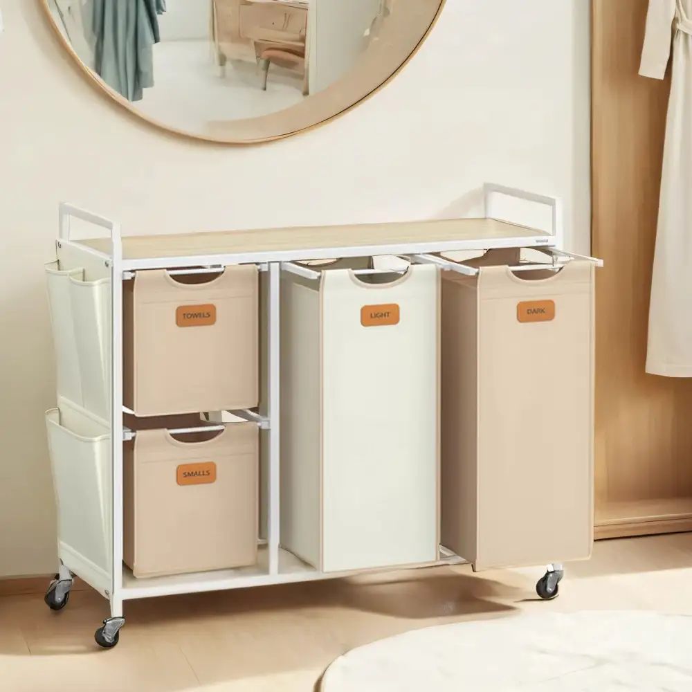 Removable Liner Rolling Divided Laundry Sorting Hamper