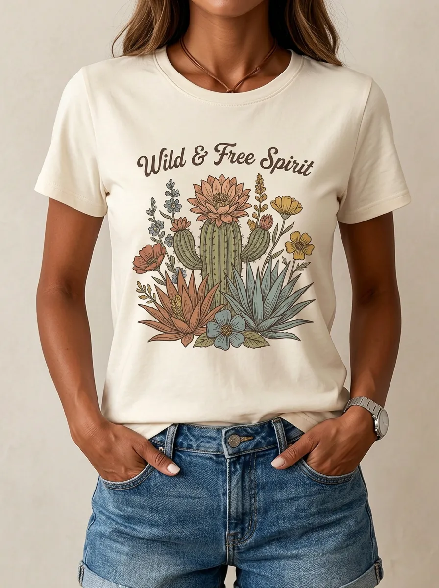 Wild And Free Spirit Cactus Floral T-Shirt