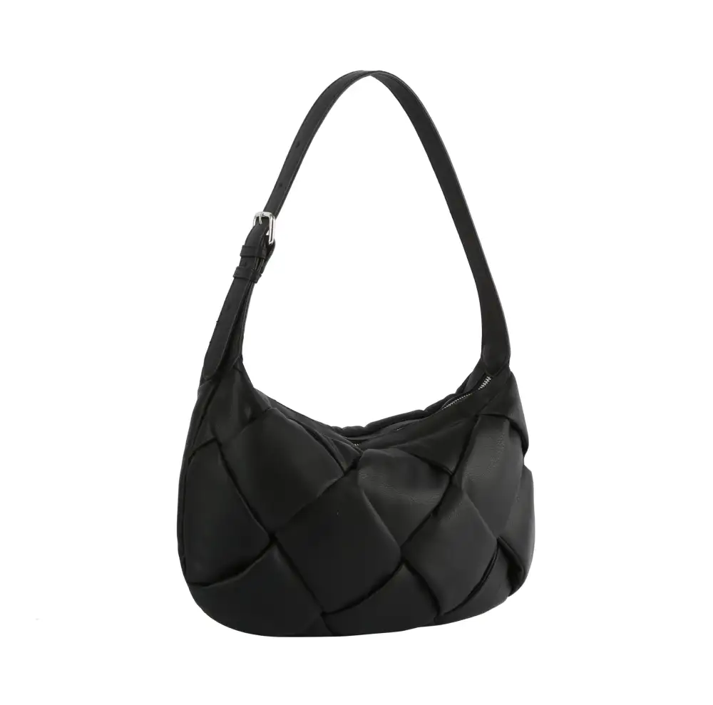 Woven Pocketed Padded Faux Leather Hobo Shoulder Bag