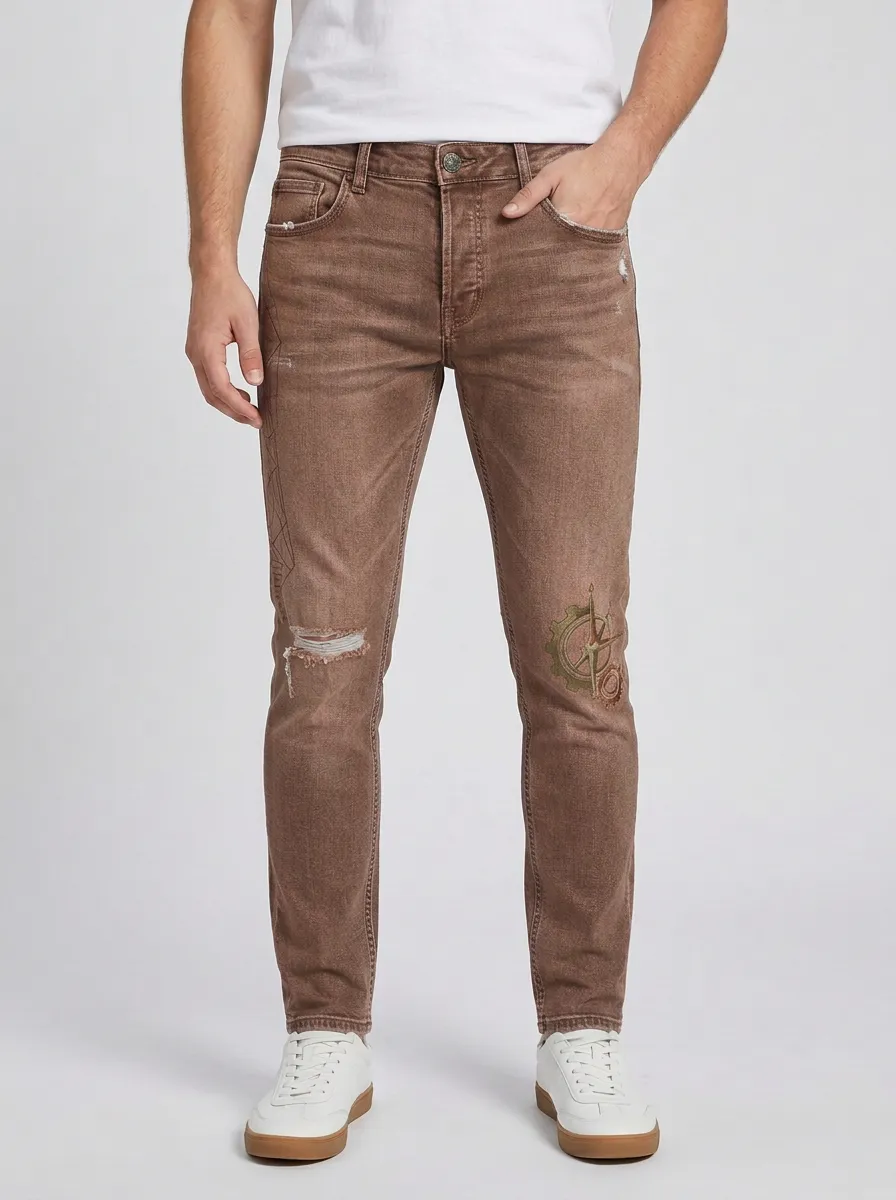 Men's Steampunk Compass Gear Graphic Slim-Fit Jeans