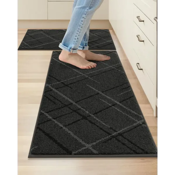 Abstract Plaid Kitchen Rug Set