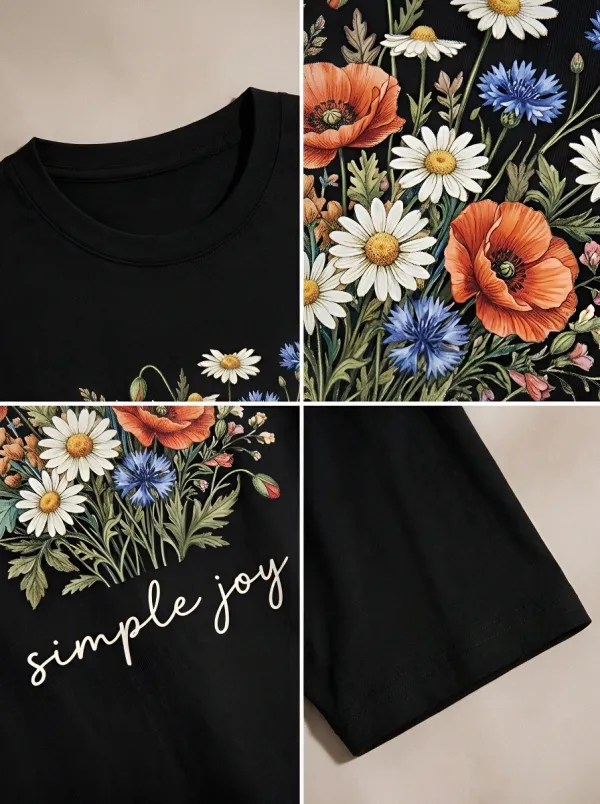 Women's Floral Lover Simple Joy Wildflower Bouquet Printed T-shirt