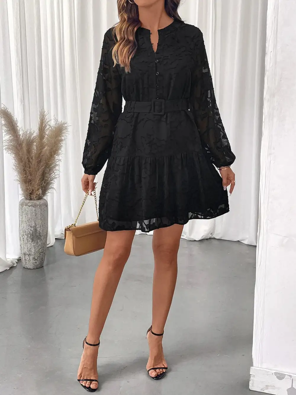 Smooth Finish Button Front Mini Dress