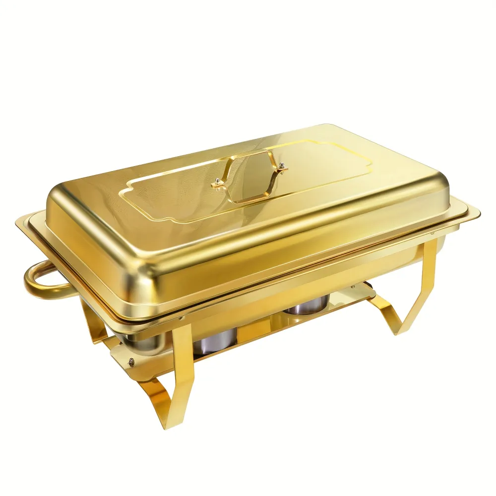 Versatile Gold Chafing Dish Set with Lids and Tongs, Home and Commercial Kitchen Helper for Buffets