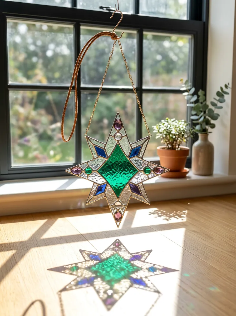 Boho Star Shape Stained Glass Suncatcher Hanging Ornament