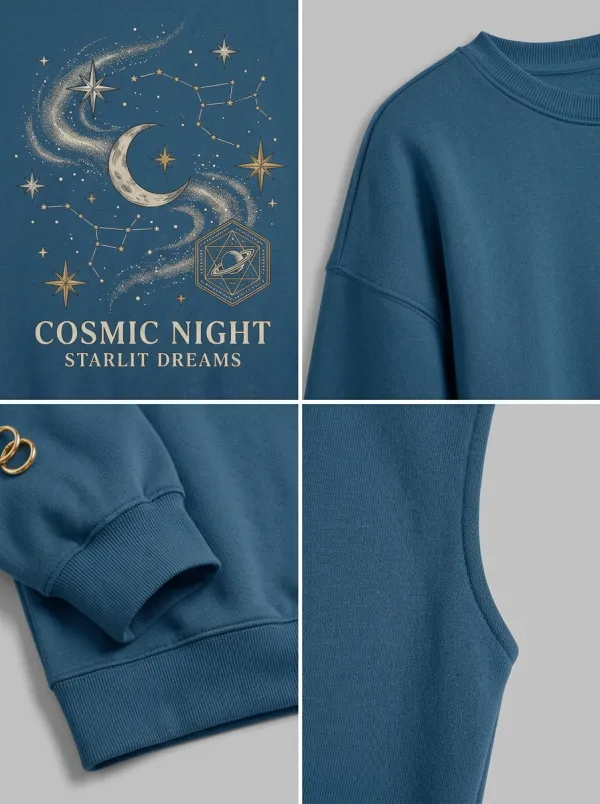 Women's Cosmic Night Starlit Dreams Moon Constellation Printed T-shirt
