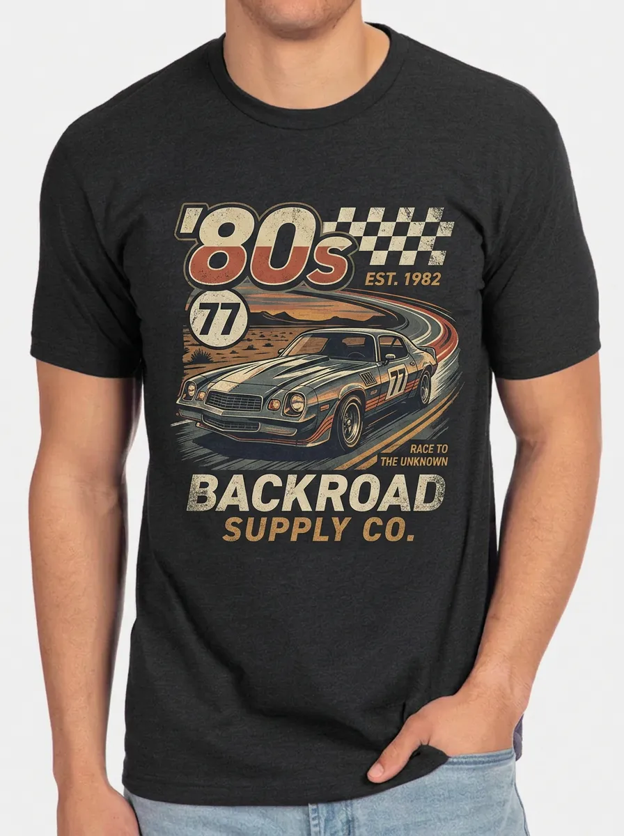 Men's 80s Vintage Muscle Car Racing Printed T-shirt