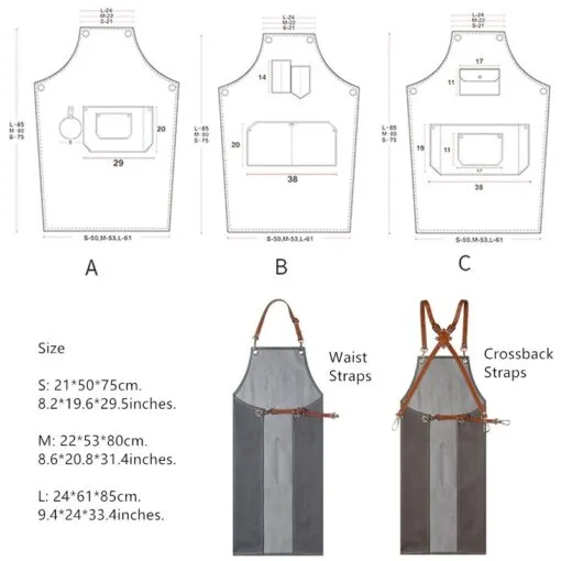 Denim Leather Strap Crossback Kitchen Work Apron