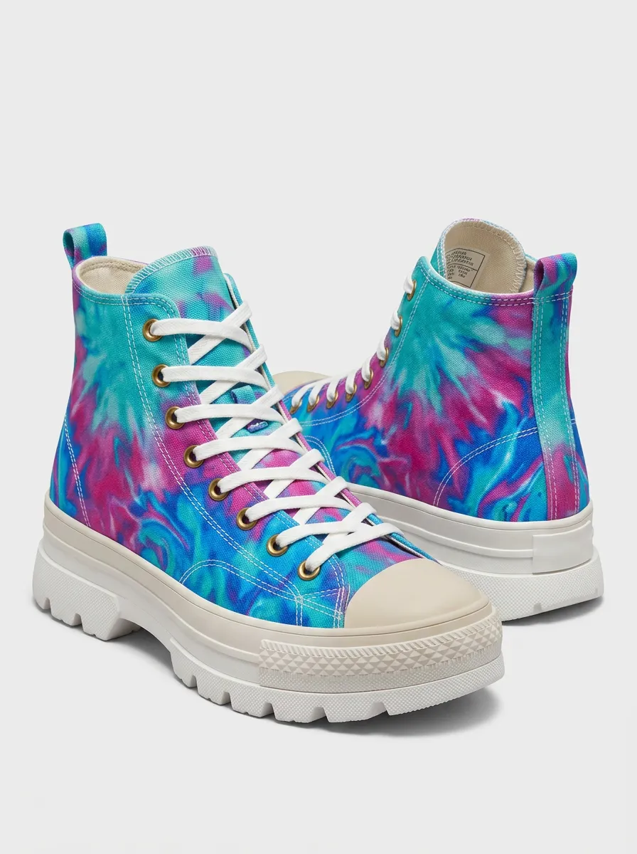 Women's Colorful Tie-Dye Pattern Printed High Top Platform Shoes